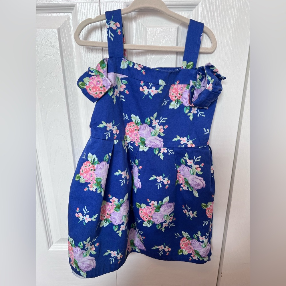 Janie and Jack Cobalt Blue Floral Dress with Pink and Lavender Accents